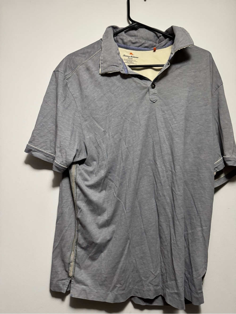 Tommy Bahama Men's Light Gray Polo with Contrast Collar Trim